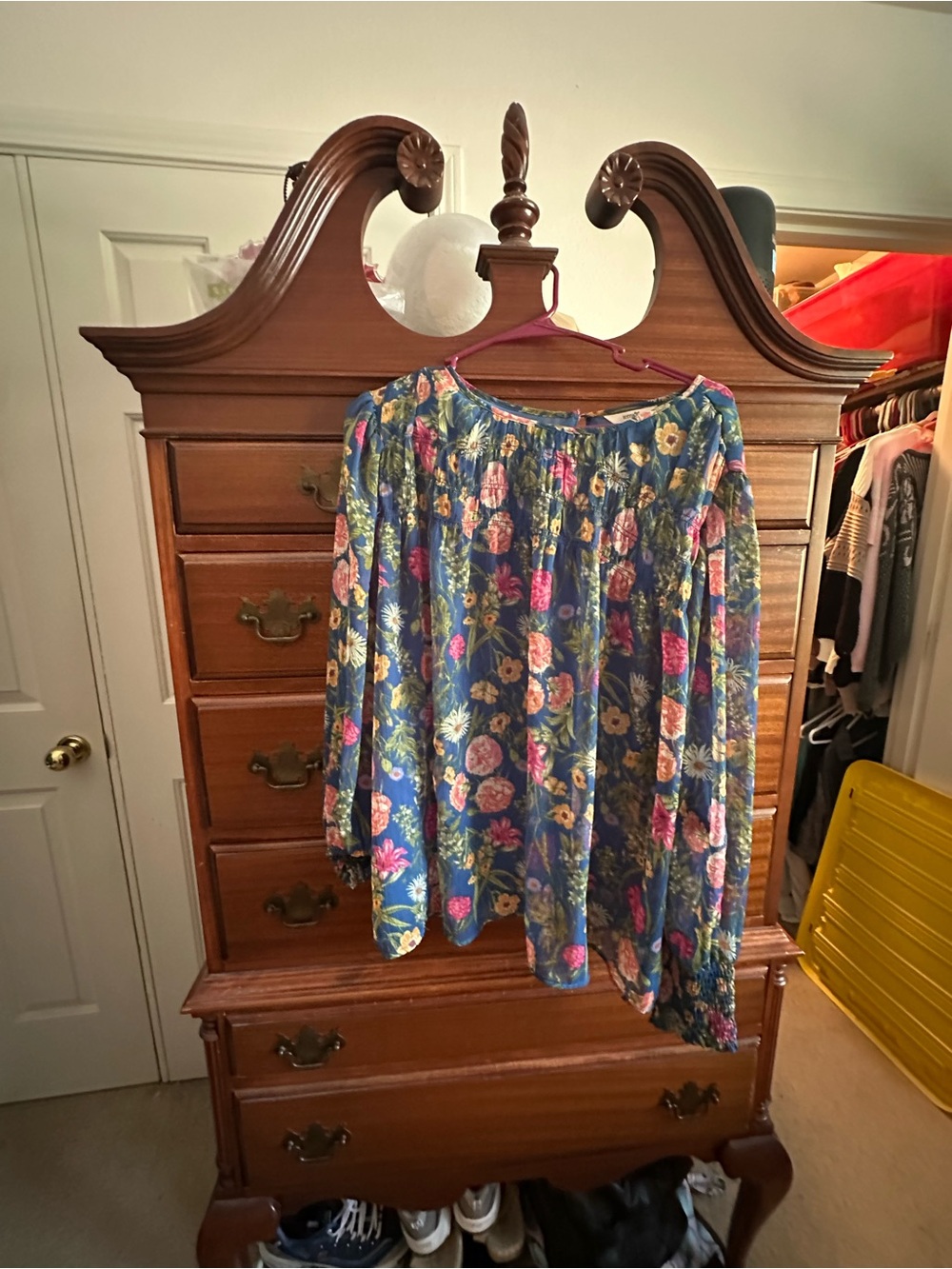 Terra & Sky Blue Floral Off-Shoulder Blouse